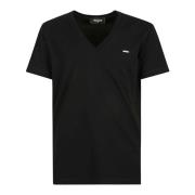 Zwarte V-hals T-shirt met logo Dsquared2 , Black , Heren