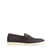 Platte Leren Schoenen met Gancini Gesp Salvatore Ferragamo , Brown , H...