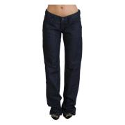 Donkerblauwe Jeans met Lage Taille en Rechte Snit Exte , Blue , Dames