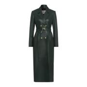 Groene Leren Trenchcoat Midi Lengte IVY OAK , Green , Dames