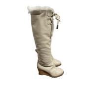 Pre-owned Leather boots Chanel Vintage , White , Dames