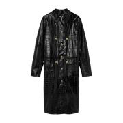 Trenchcoat met Krokodilleneffect en V-Embleem Versace , Black , Dames