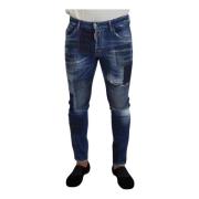 Blauwe Patchwork Skinny Denim Jeans Dsquared2 , Blue , Heren