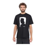 Portret Print Zwart T-shirt Karl Lagerfeld , Black , Heren