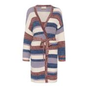 Gestreepte Gebreide Cardigan Patchwork Cream , Multicolor , Dames