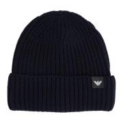 Eenvoudige Logo Beanie Muts Emporio Armani , Blue , Heren