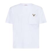 Wit T-shirt met V-logo plaque Valentino , White , Heren