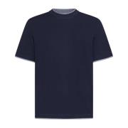 Blauw Katoenen T-shirt met Ronde Hals Brunello Cucinelli , Blue , Here...