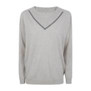 Crème V-Neck Jumper Brunello Cucinelli , Gray , Dames