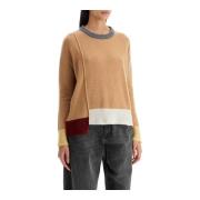 Kasjmier Boxy Pullover met Contrastranden Marni , Beige , Dames