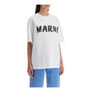 Brushstroke Logo Oversized T-Shirt Marni , White , Dames