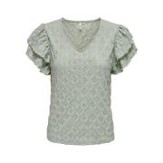 Frill Top in Aqua Gray Only , Green , Dames