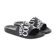 Zwarte Logo Pool Slides Sandalen Versace Jeans Couture , Black , Heren