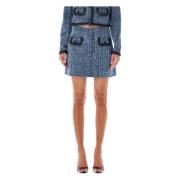 Blauwe Textuur Denim Mini Rok Self Portrait , Blue , Dames