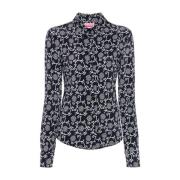 Midnight Blue Bloemenprint Shirt Kenzo , Multicolor , Dames