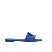 Rubber Logo Slide Sandaal Blauw Italië Dolce & Gabbana , Blue , Dames