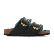 Arizona Big Buckle Shearling Slides Birkenstock , Green , Dames