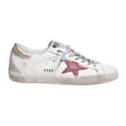 Wit/Rood/Goud Leren Sneakers Ronde Neus Golden Goose , White , Heren