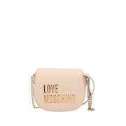 Ivoor Schoudertas met Gouden Details Moschino , Beige , Dames