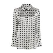 Satin Weave Logo Print Shirt Kenzo , Gray , Dames