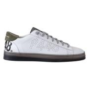 Witte Leren Sneakers met Groene Details P448 , White , Heren