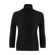 Wollen Hoge Hals Jumper met Details Ermanno Scervino , Black , Dames