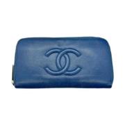 Pre-owned Leather wallets Chanel Vintage , Blue , Dames