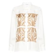 Ivoor Zijden Loose-Fit Shirt met Cut-Out Kraag Max Mara , White , Dame...