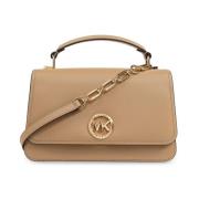 Beige Leren Schoudertas met Goudkleurig Logo Michael Kors , Brown , Da...