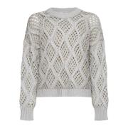 Diamantpatroon Paillet Sweater Brunello Cucinelli , Beige , Dames