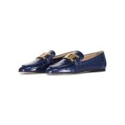 Krokodil Ballerina Loafers met Metalen Gesp Tod's , Blue , Dames