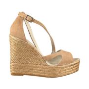 Bruine Open Teen Sleehak Sandalen Espadrilles , Brown , Dames