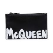 Zwarte Logo-Print Leren Portemonnee Alexander McQueen , Black , Heren