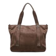 Bruine Katoenen Tote Tas Rits Sluiting V73 , Brown , Dames