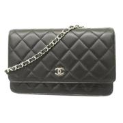 Pre-owned Leather wallets Chanel Vintage , Black , Dames