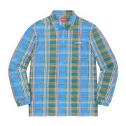 Plaid Zip Up Long Sleeve Polo Supreme , Multicolor , Heren