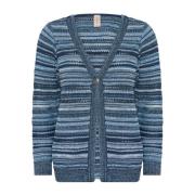 Gestreepte V-hals Cardigan in Marine Skovhuus , Blue , Dames