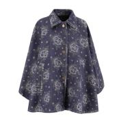 Bloemen Jacquard Denim Cape met Pegasus knopen Etro , Blue , Dames