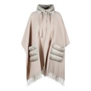 Wollen Resort Poncho met Franjes Herno , Beige , Dames