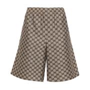 Canvas Linnenmix Knielange Shorts Gucci , Brown , Heren