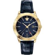 Univers GMT blauw goud leren horloge Versace , Yellow , Heren