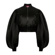 Zwarte Satijnen Cropped Bomberjack Nina Ricci , Black , Dames