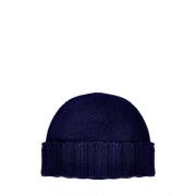 Kasjmier Navy Blauw Ribgebreide Muts Drumohr , Blue , Heren