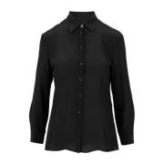 Zijden Zwarte Blouse Puntkraag Lange Mouwen Simona Corsellini , Black ...