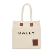 Canvas Tote Bag met Leren Details Bally , Beige , Dames