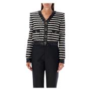 Paillet Gestreepte Korte Jas Balmain , Black , Dames