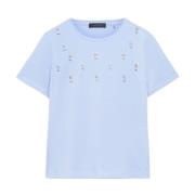 Bloemen geborduurd T-shirt Elena Mirò , Blue , Dames