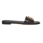 Zwarte Leren Platte Sandalen Fendi , Black , Dames