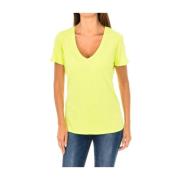 Korte mouw V-hals T-shirt Armani Jeans , Yellow , Dames