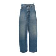 Heldere Blauwe Denim Wide Leg Jeans MM6 Maison Margiela , Blue , Dames